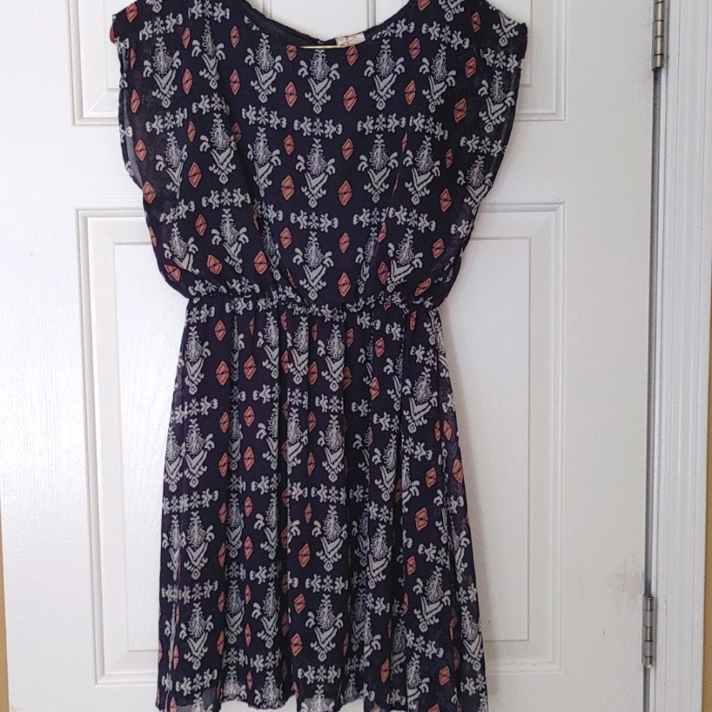 Navy White Peach Dress